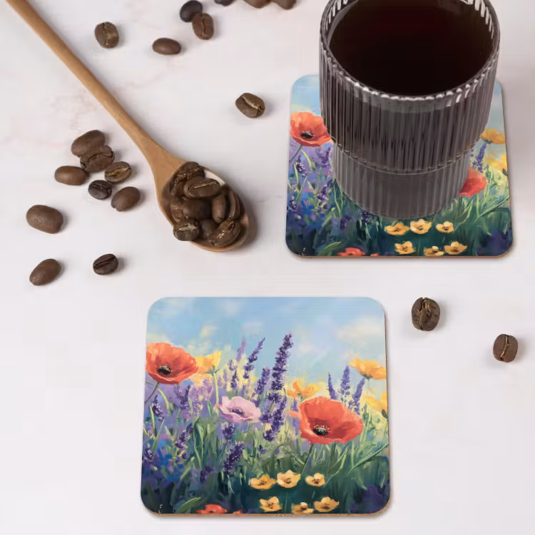 Weide - Bloemen - Kleurrijk onderzetter kurk middel -sfeer2