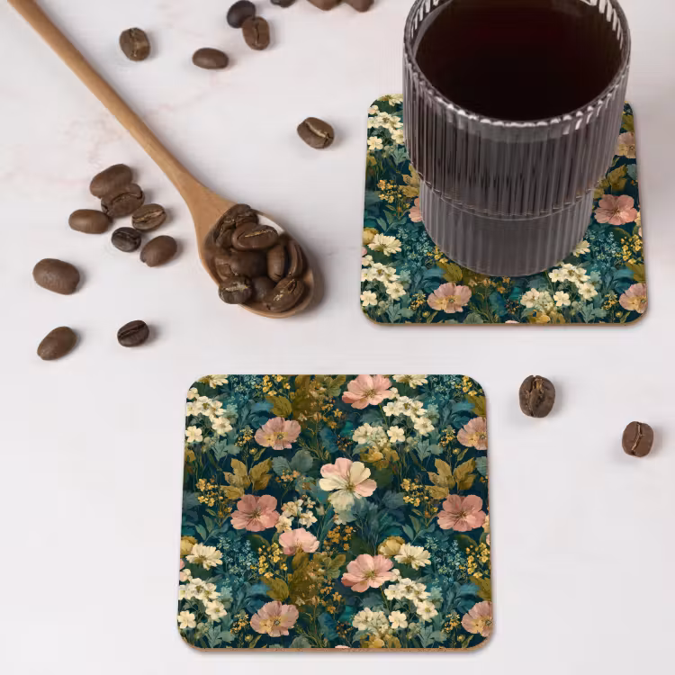 Wilde bloemen - Botanisch - Patroon - Roze - Romantisch onderzetter kurk middel 366 -sfeer2