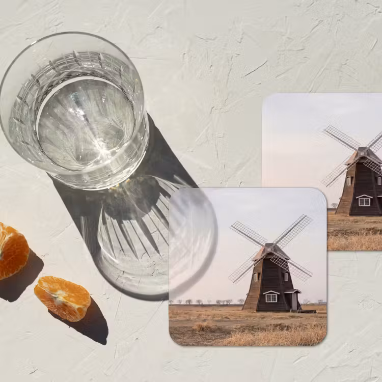 Windmolens - Landschap - Veld onderzetter kurk middel -sfeer4