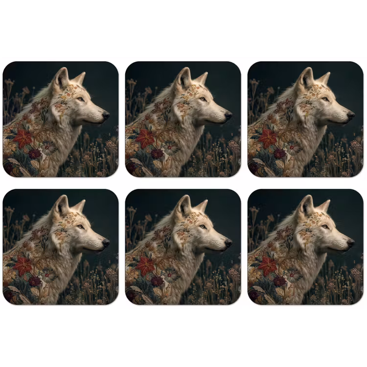 Wolf - Bloemen - Natuur onderzetter kurk middel -zkaufland3dotto