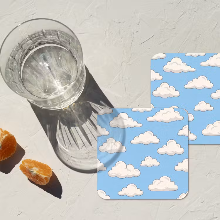 Wolk - Cartoon - Lucht - Blauw - Wit onderzetter kurk middel -sfeer4