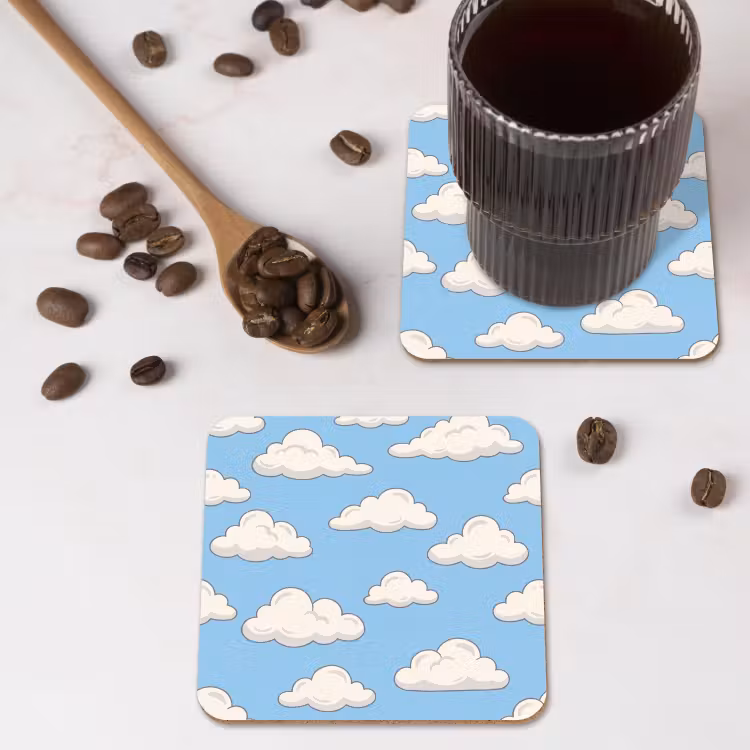 Wolk - Cartoon - Lucht - Blauw - Wit onderzetter kurk middel -sfeer2