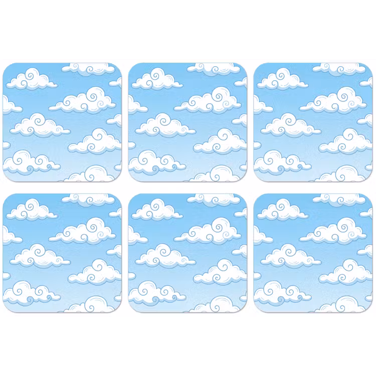 Wolk - Lucht - Cartoon - Blauw - Wit onderzetter kurk middel -zkaufland3dotto