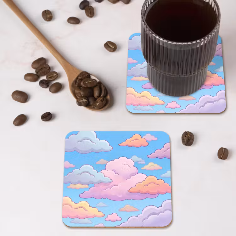 Wolk - Lucht - Natuur - Illustratie - Pastel onderzetter kurk middel -sfeer2