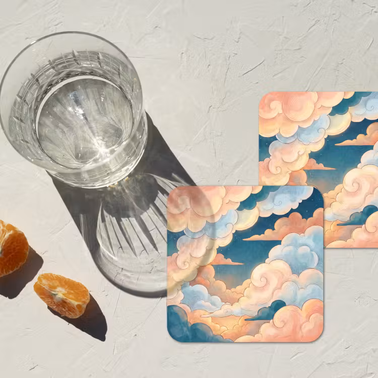 Wolk - Lucht - Natuur - Illustratief - Oranje onderzetter kurk middel -sfeer4