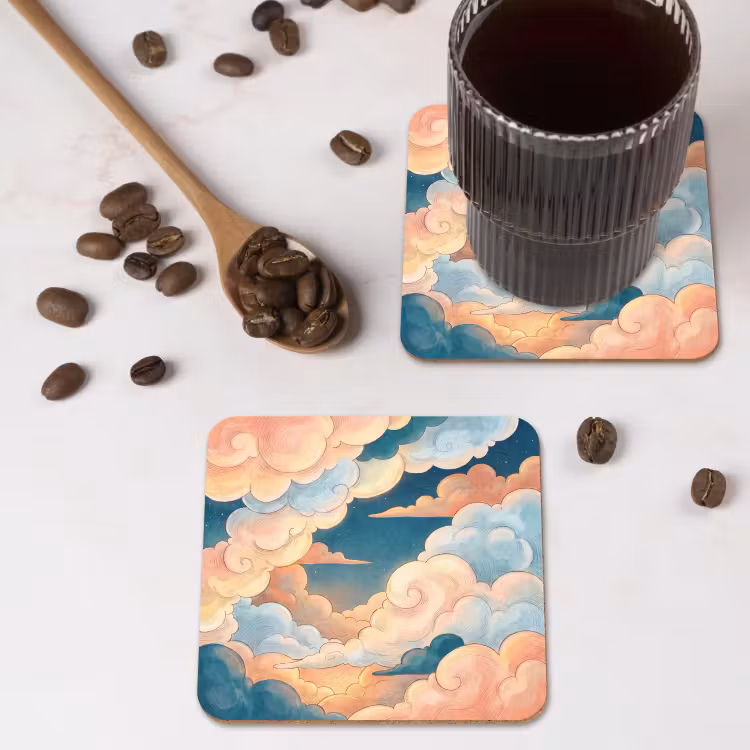 Wolk - Lucht - Natuur - Illustratief - Oranje onderzetter kurk middel -sfeer2