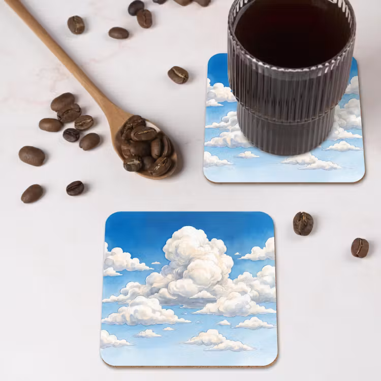 Wolken - Blauwe lucht - Natuur - Modern - Wit onderzetter kurk middel -sfeer2