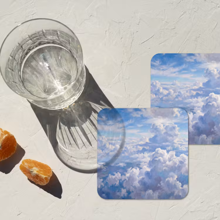 Wolken - Lucht - Natuur - Abstract - Blauw onderzetter kurk middel -sfeer4