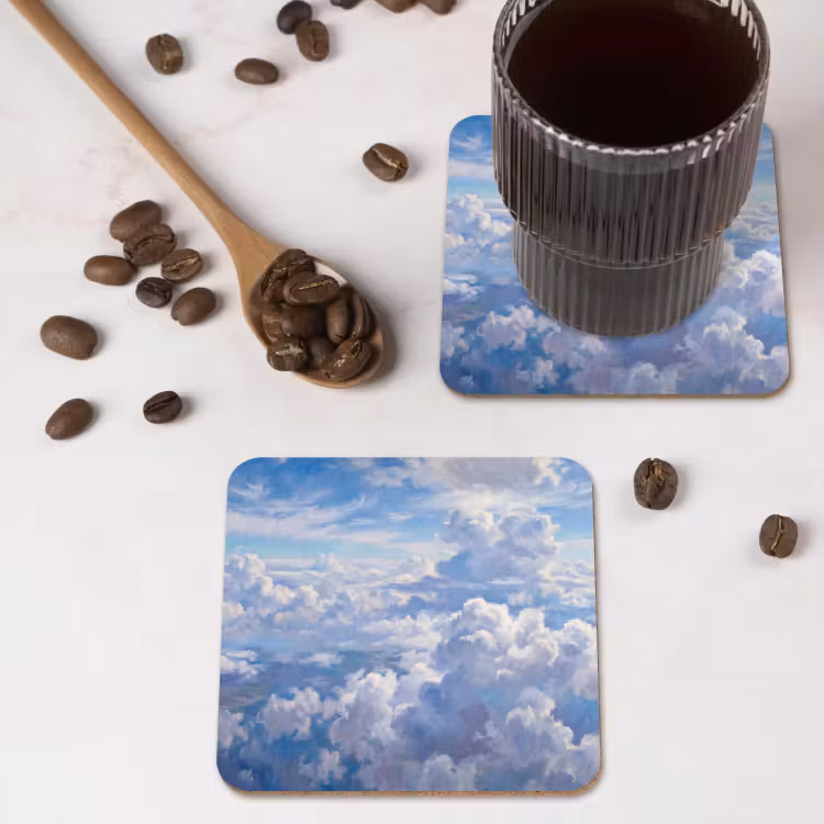 Wolken - Lucht - Natuur - Abstract - Blauw onderzetter kurk middel -sfeer2
