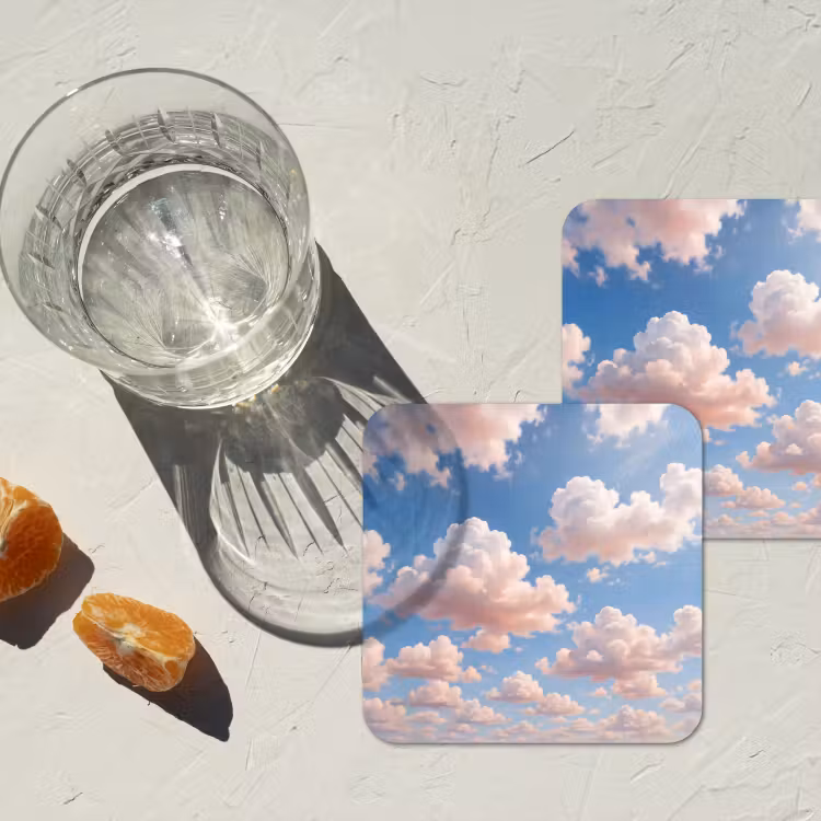 Wolken - Hemel - Natuur - Licht - Blauw onderzetter kurk middel -sfeer4