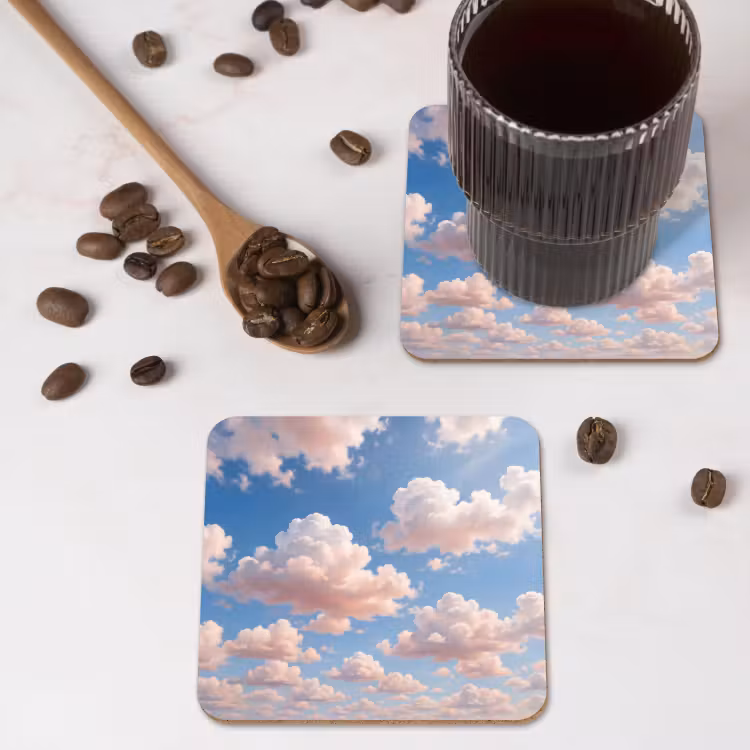Wolken - Hemel - Natuur - Licht - Blauw onderzetter kurk middel -sfeer2