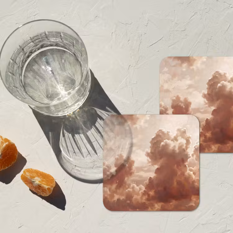 Wolken - Lucht - Natuur - Modern - Bruin onderzetter kurk middel -sfeer4