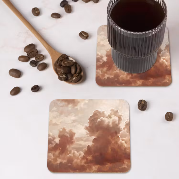 Wolken - Lucht - Natuur - Modern - Bruin onderzetter kurk middel -sfeer2