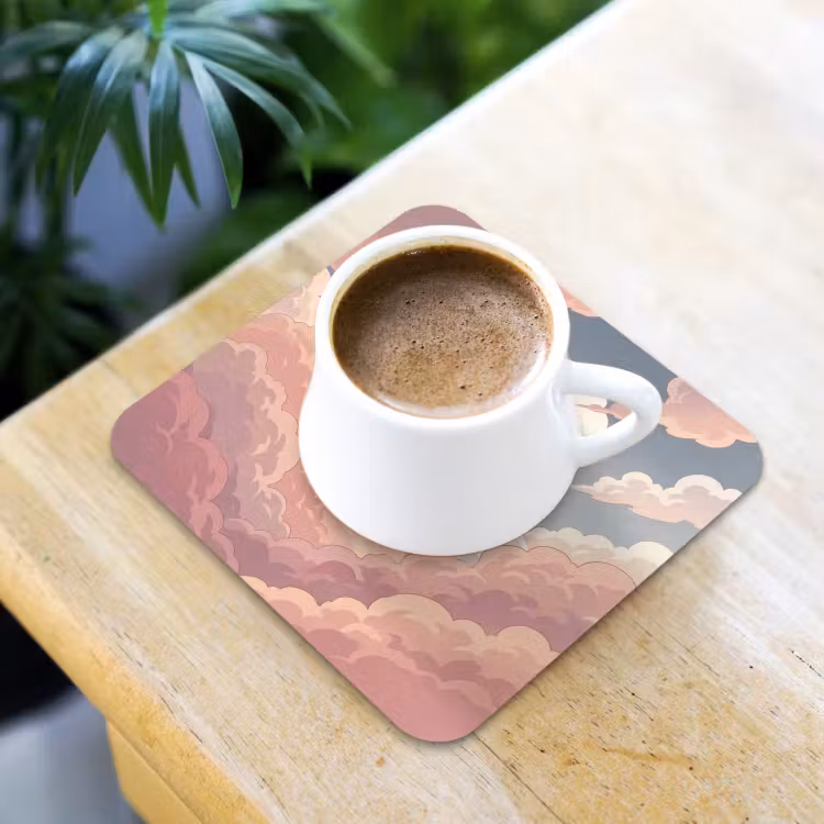Wolken - Lucht - Natuur - Pastel - Roze onderzetter kurk middel -sfeer5