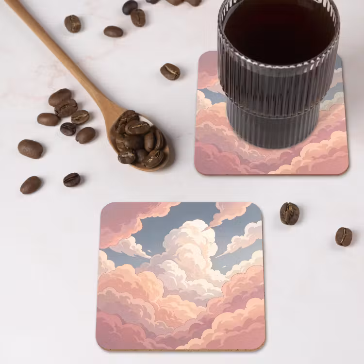 Wolken - Lucht - Natuur - Pastel - Roze onderzetter kurk middel -sfeer2