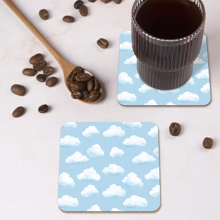 Wolken - Illustratie - Blauw onderzetter kurk middel 366 -sfeer2