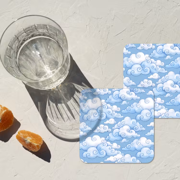 Wolken - Patroon - Hemel - Illustratie - Wit onderzetter kurk middel -sfeer4
