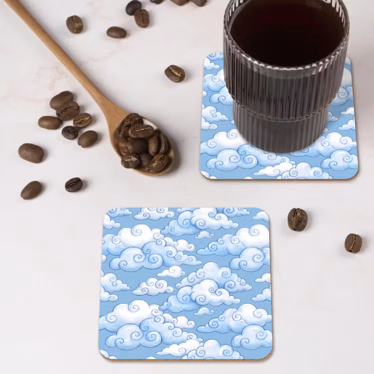 Wolken - Patroon - Hemel - Illustratie - Wit onderzetter kurk middel -sfeer2