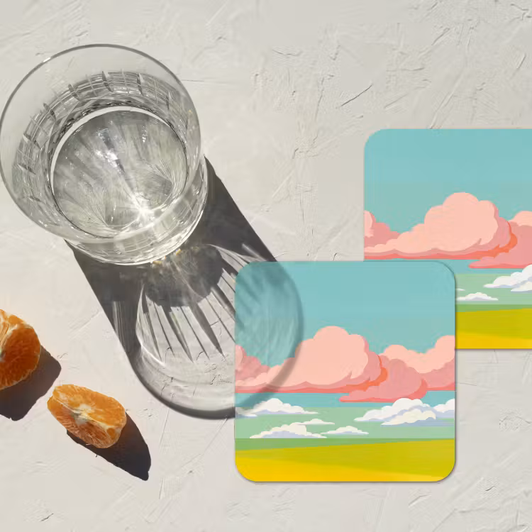 Wolken - Roze - Natuur - Modern - Pastel onderzetter kurk middel -sfeer4