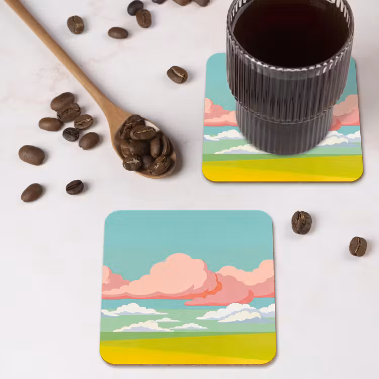 Wolken - Roze - Natuur - Modern - Pastel onderzetter kurk middel -sfeer2