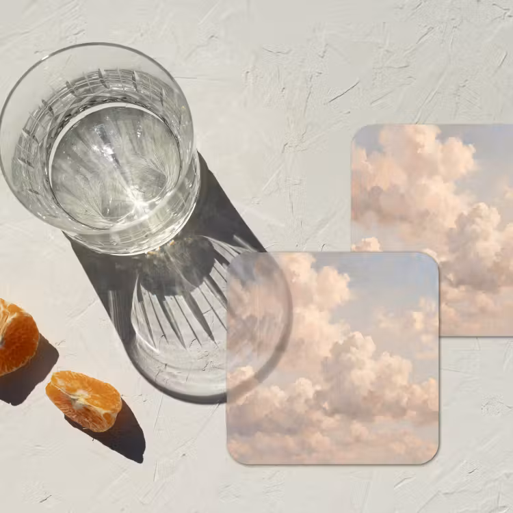 Wolken - Zacht - Natuur - Klassiek - Beige onderzetter kurk middel -sfeer4