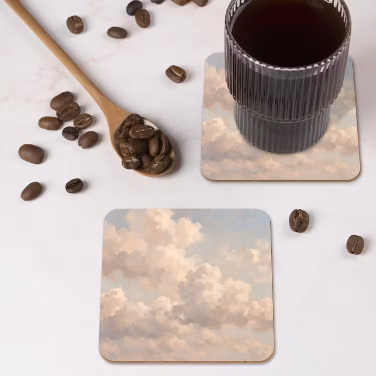 Wolken - Zacht - Natuur - Klassiek - Beige onderzetter kurk middel -sfeer2