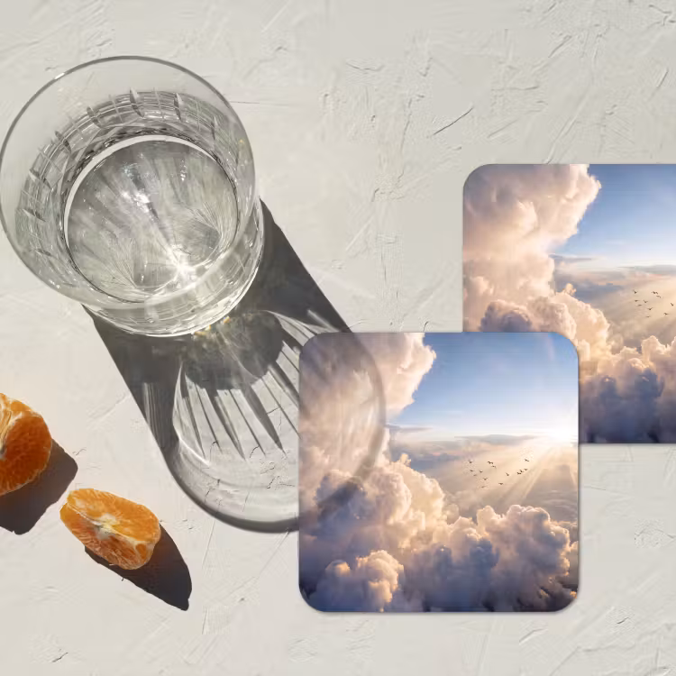 Wolken - Zonnestralen - Natuur - Wit onderzetter kurk middel -sfeer4