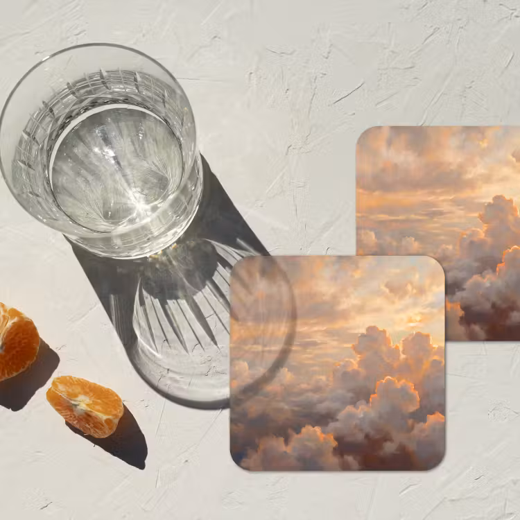 Wolken - Zonsondergang - Natuur - Abstract - Goud onderzetter kurk middel -sfeer4