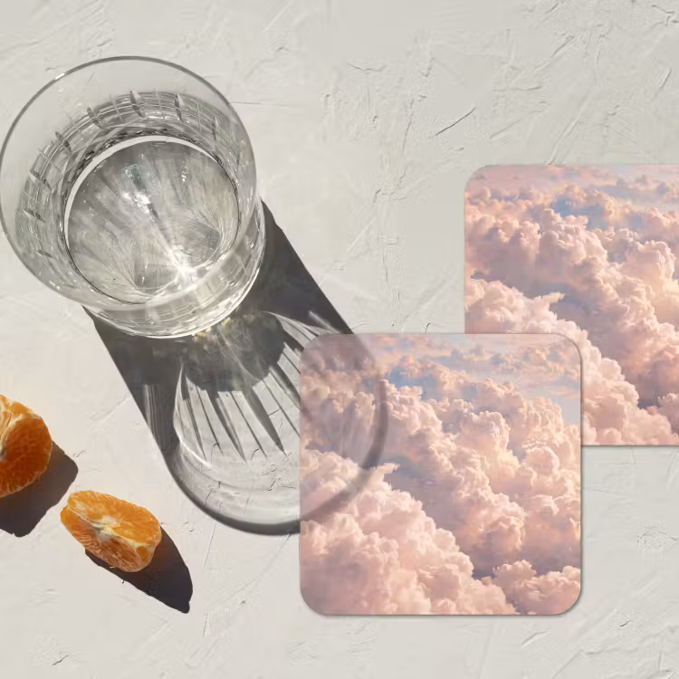 Wolken - Zonsondergang - Natuur - Pastel - Roze onderzetter kurk middel -sfeer4