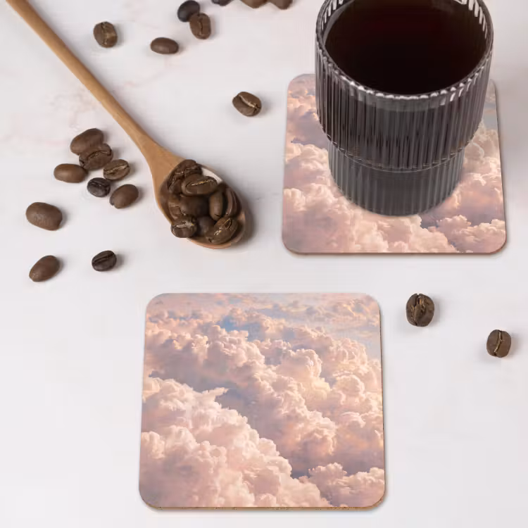 Wolken - Zonsondergang - Natuur - Pastel - Roze onderzetter kurk middel -sfeer2