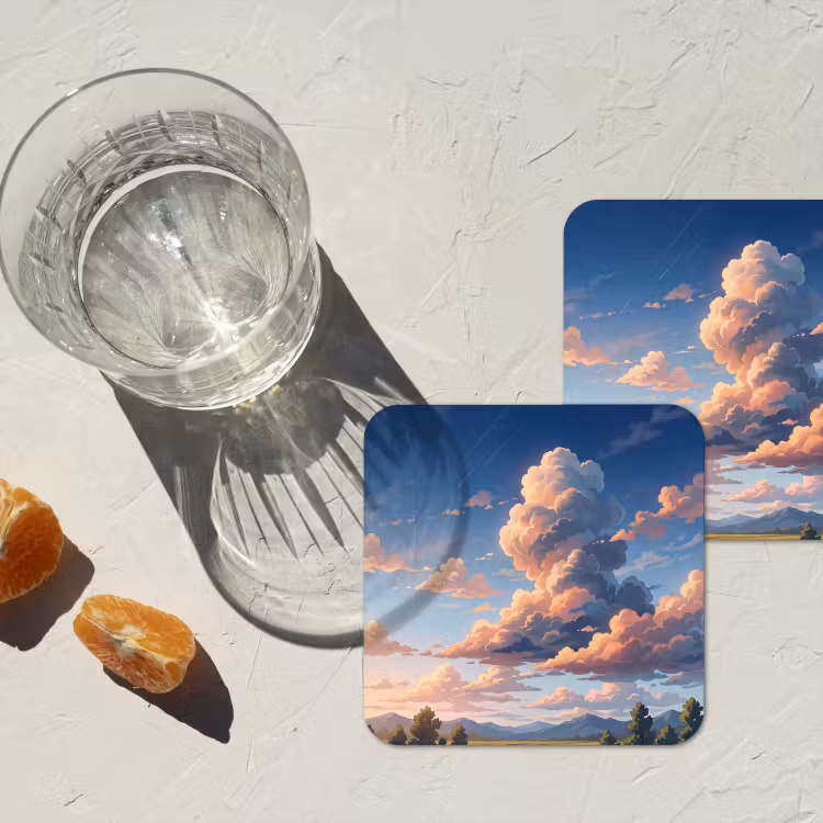 Wolken - Daghemel - Natuur - Illustratie - Oranje onderzetter kurk middel -sfeer4