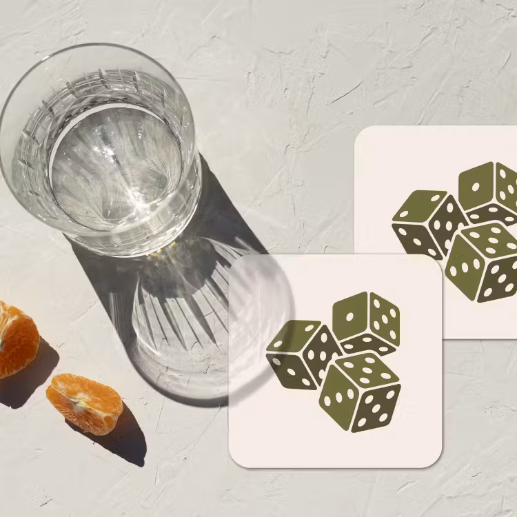 Dobbelsteen - Spel - Groen - Abstract onderzetter kurk middel -sfeer4