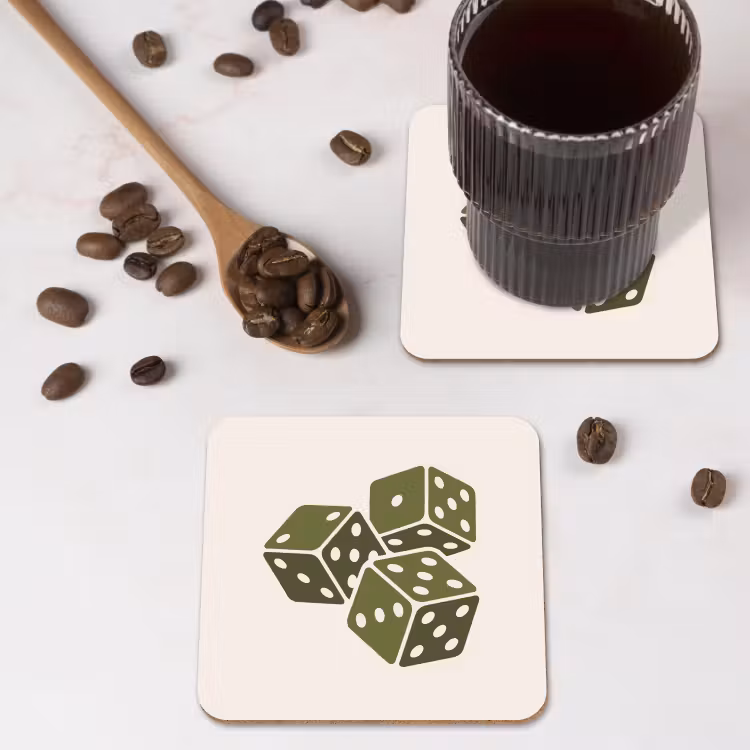 Dobbelsteen - Spel - Groen - Abstract onderzetter kurk middel -sfeer2
