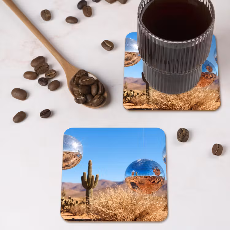 Untersetzer - Wüste – Spiegelkugel – Kunst - Woestijn - Spiegelbal - Kunst onderzetter kurk middel