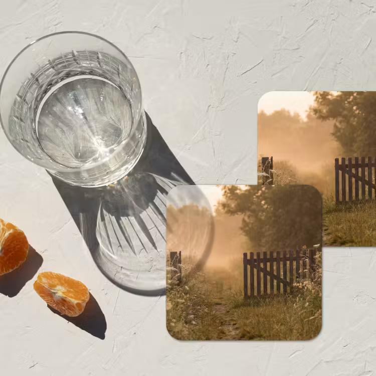 Hek - Natuur - Mist - Veld onderzetter kurk middel -sfeer4