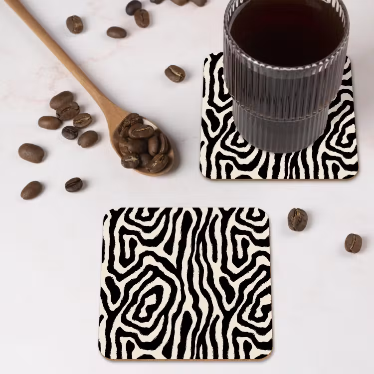 Zebra - Abstract - Zwart onderzetter kurk middel 366 -sfeer2