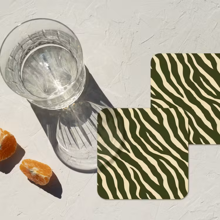 Zebra - Patroon - Groen onderzetter kurk middel 366 -sfeer4