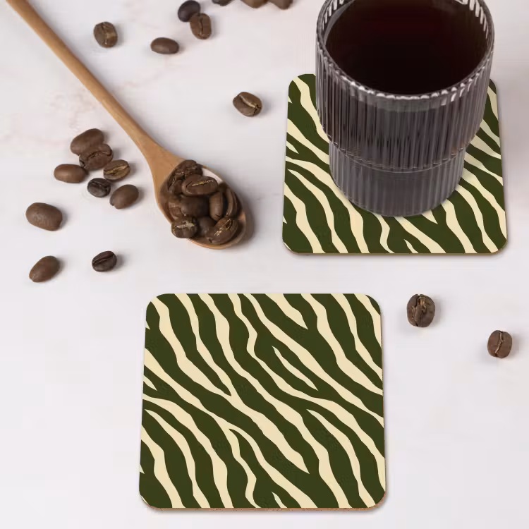 Zebra - Patroon - Groen onderzetter kurk middel 366 -sfeer2