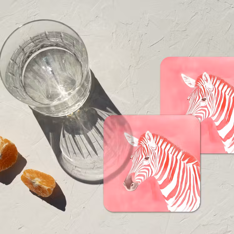 Zebra - Pink - Verf onderzetter kurk middel -sfeer4