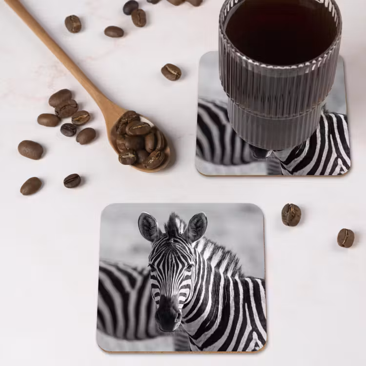 Zebra's - Zwart - Wit onderzetter kurk middel -sfeer2