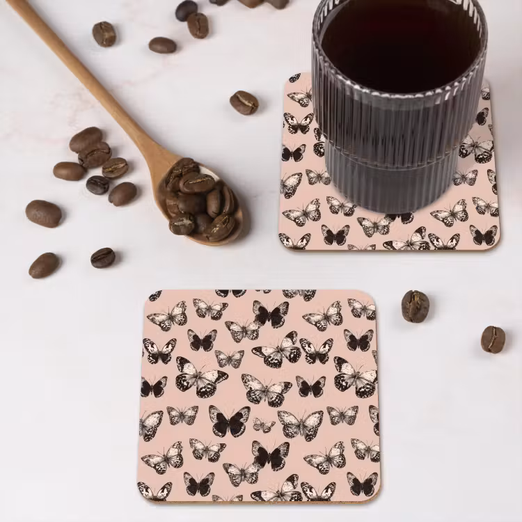 Tijdloos - Vlinders - Perzik onderzetter kurk middel 366 -sfeer2