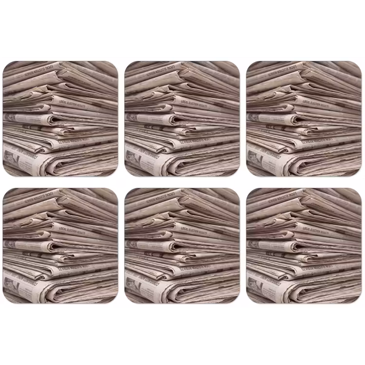 Kranten - Stapel - Nieuws - Vintage - Beige onderzetter kurk middel -zkaufland3dotto