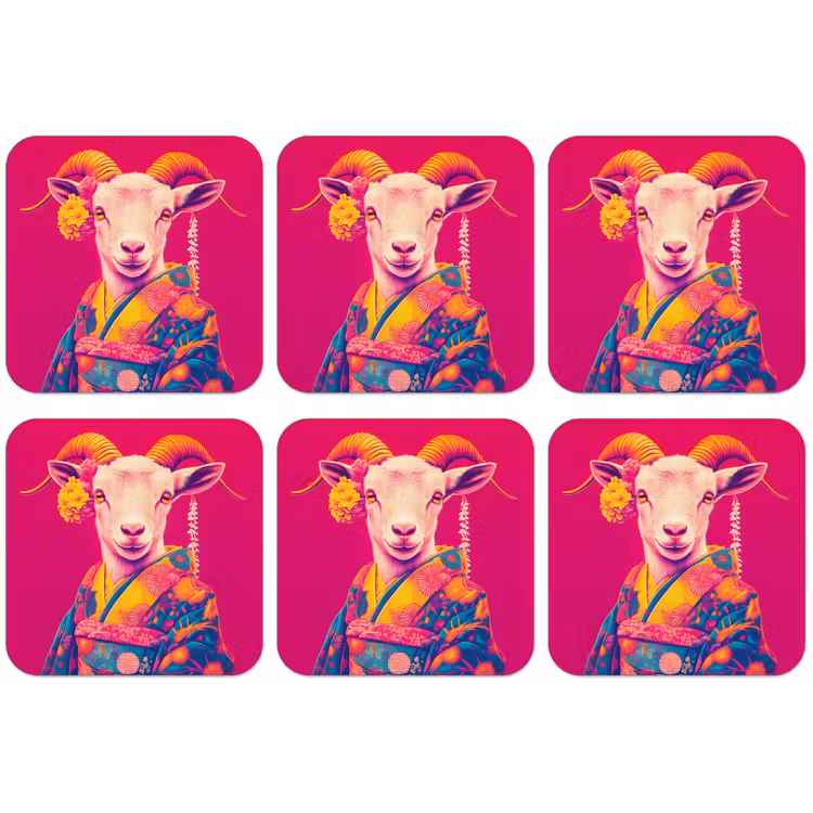 Geit - Hoorns - Kimono - Kleurrijk onderzetter kurk middel -zkaufland3dotto