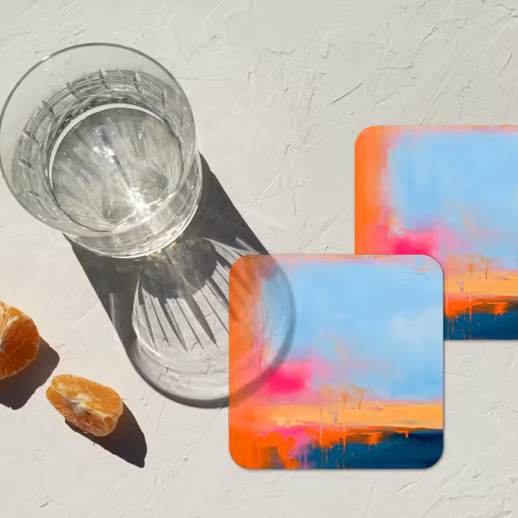 Abstract - Kleurvlakken - Modern - Oranje - Blauw onderzetter kurk middel -sfeer4