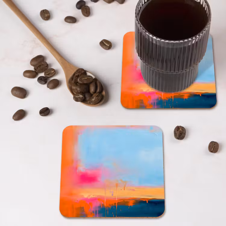 Abstract - Kleurvlakken - Modern - Oranje - Blauw onderzetter kurk middel -sfeer2