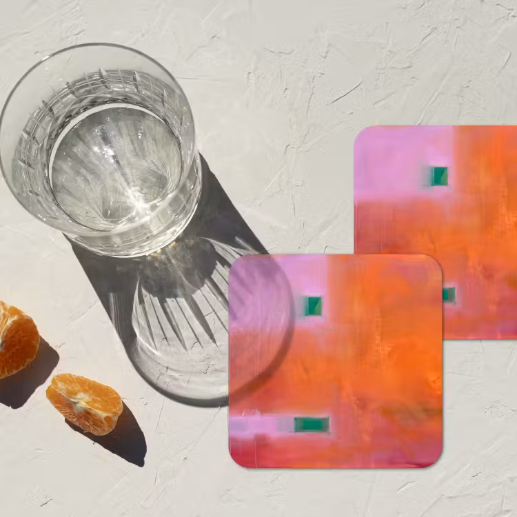 Abstract - Vlakken - Kunst - Modern - Oranje onderzetter kurk middel -sfeer4