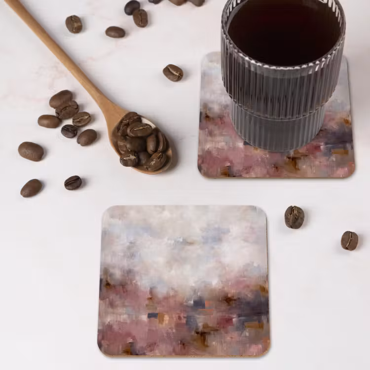 Abstract - Vloeiend - Kunst - Modern - Beige onderzetter kurk middel -sfeer2