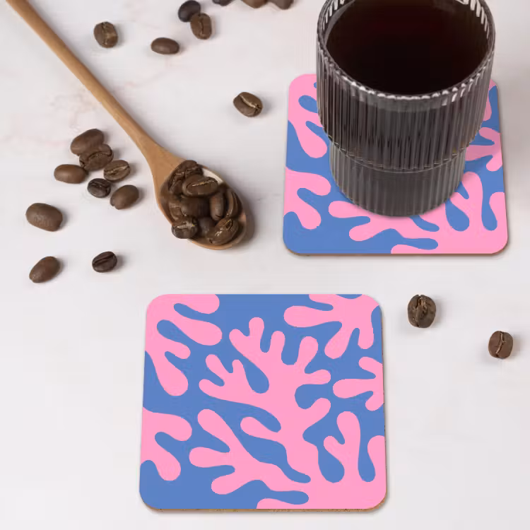 Abstract - Vormen - Roze - Blauw onderzetter kurk middel -sfeer2