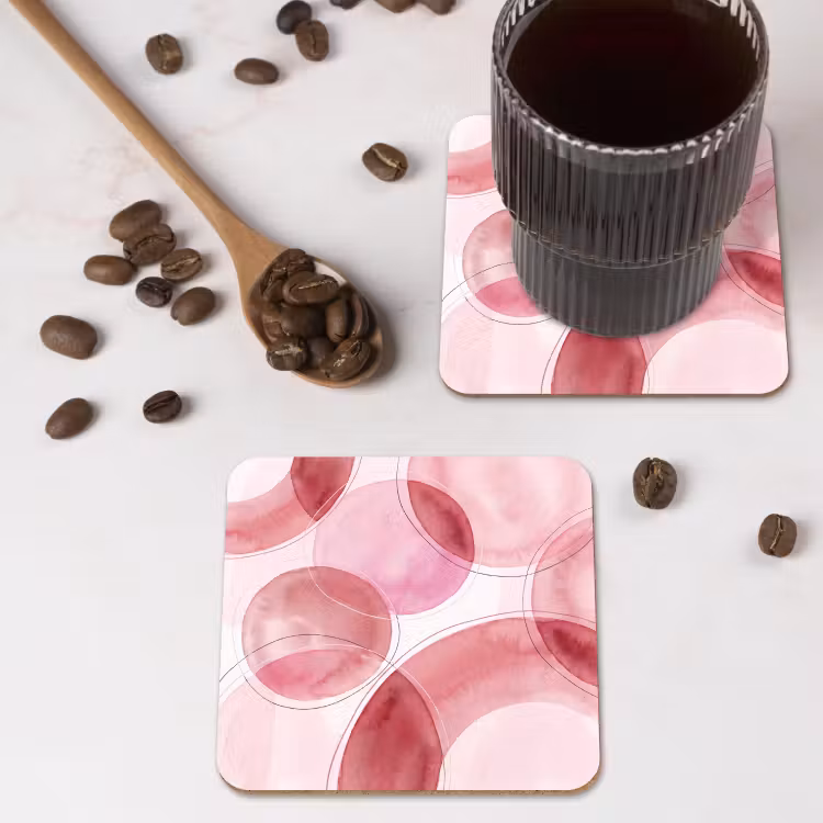 Abstract - Cirkels - Modern - Roze - Kunst onderzetter kurk middel -sfeer2