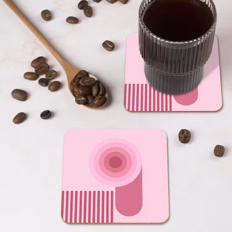 Abstract - Cirkels - Strepen - Modern - Roze onderzetter kurk middel -sfeer2